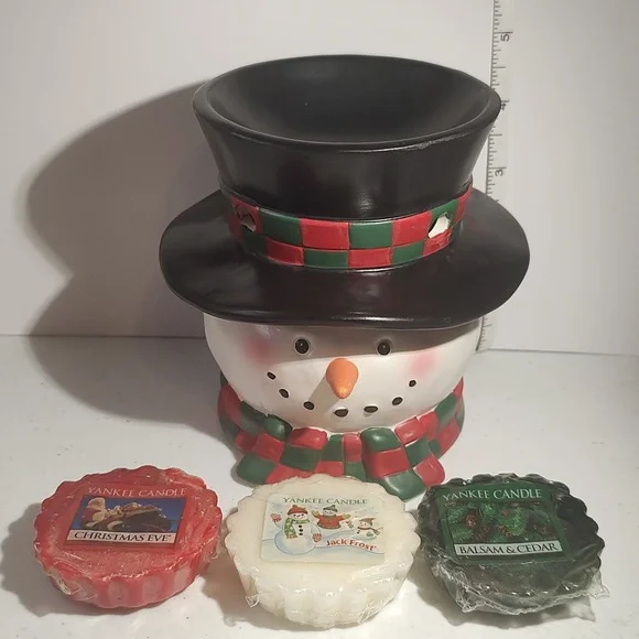 Yankee Candle Snowman Wax Melter & 3 Christmas Fragrance Wax Melts Jack Frost - Picture 1 of 6